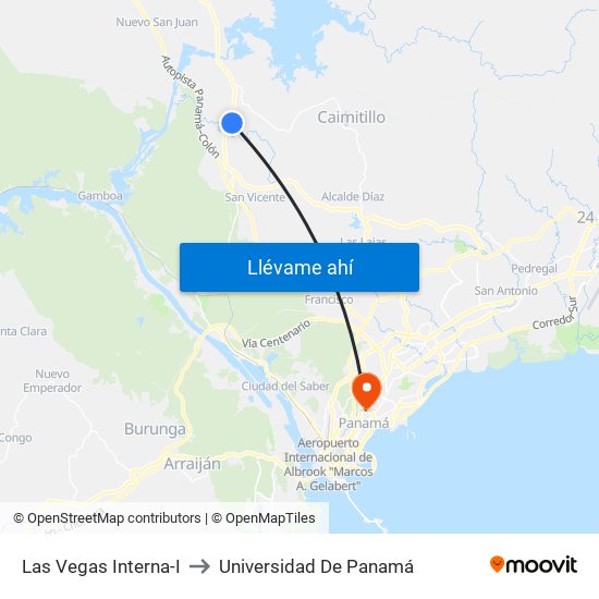 Las Vegas Interna-I to Universidad De Panamá map