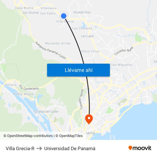 Villa Grecia-R to Universidad De Panamá map