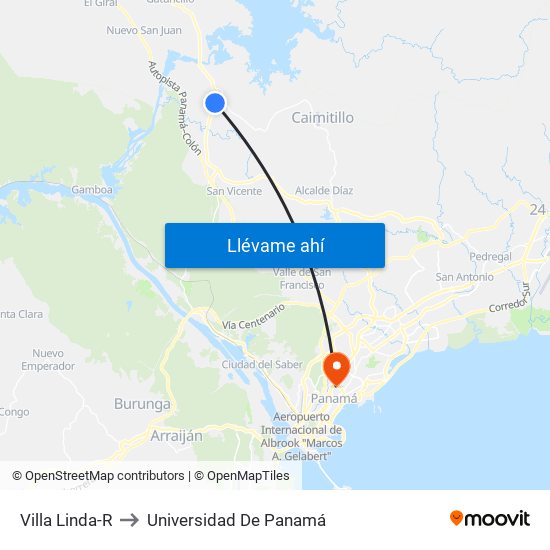 Villa Linda-R to Universidad De Panamá map
