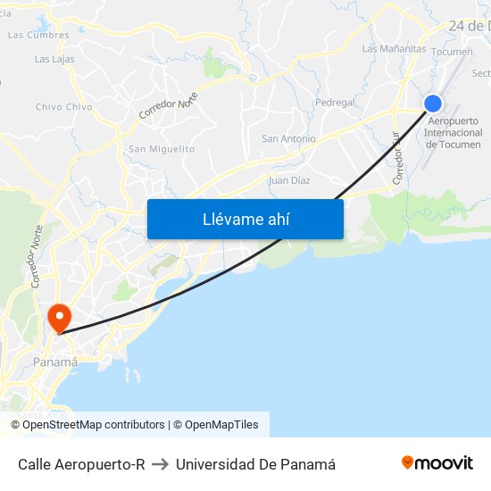 Calle Aeropuerto-R to Universidad De Panamá map