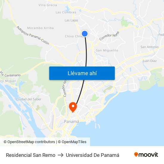 Residencial San Remo to Universidad De Panamá map