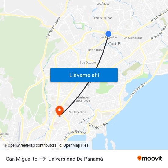 San Miguelito to Universidad De Panamá map