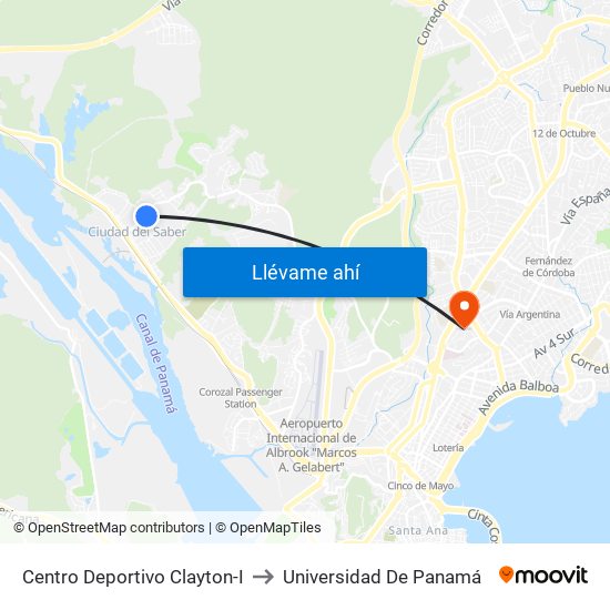 Centro Deportivo Clayton-I to Universidad De Panamá map