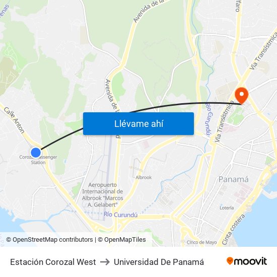 Estación Corozal West to Universidad De Panamá map