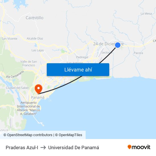 Praderas Azul-I to Universidad De Panamá map
