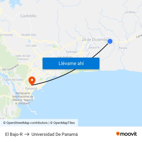 El Bajo-R to Universidad De Panamá map