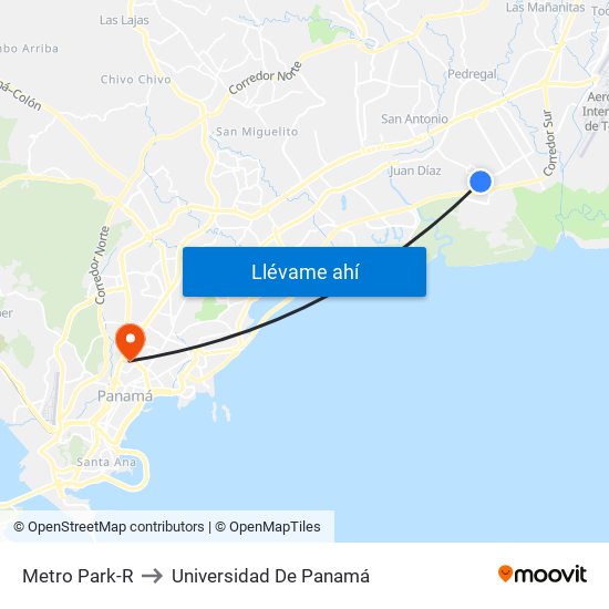 Metro Park-R to Universidad De Panamá map