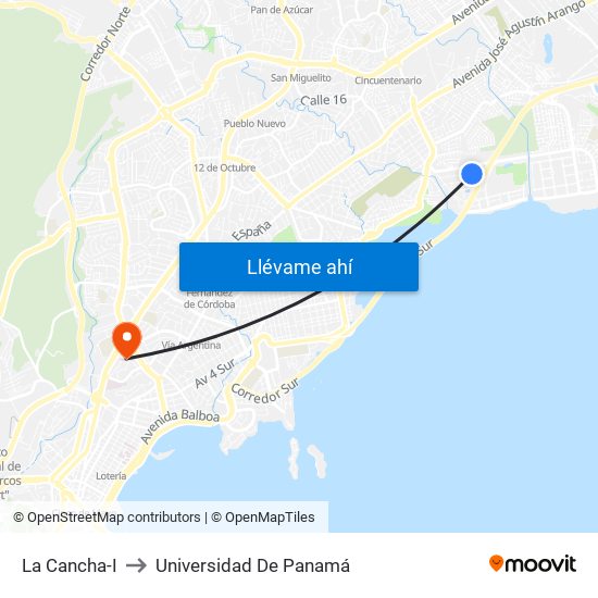 La Cancha-I to Universidad De Panamá map