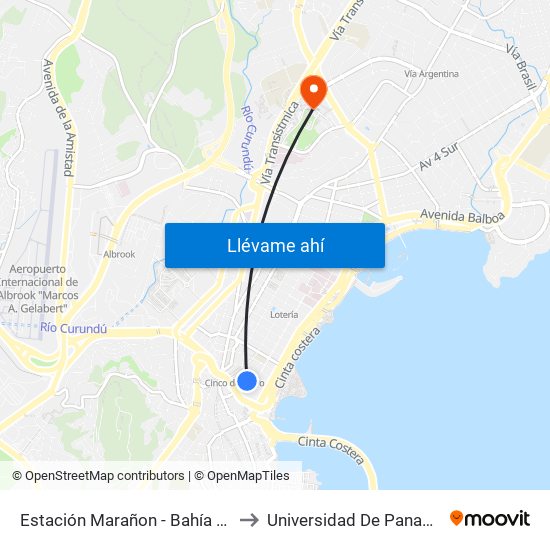 Estación Marañon - Bahía 13 to Universidad De Panamá map