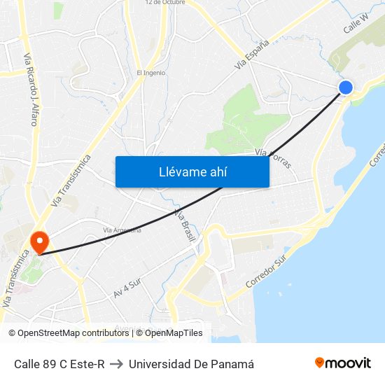 Calle 89 C Este-R to Universidad De Panamá map