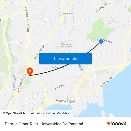 Parque Omar-R to Universidad De Panamá map