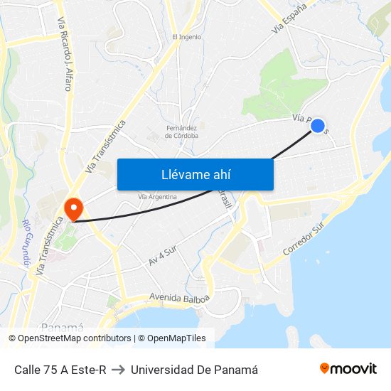 Calle 75 A Este-R to Universidad De Panamá map