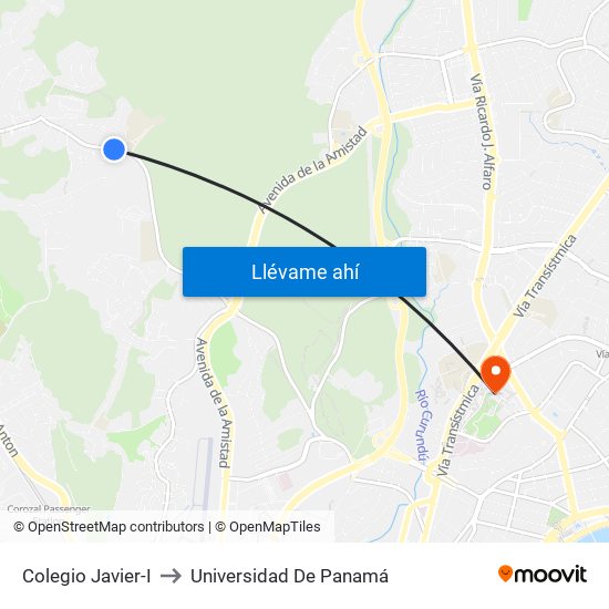 Colegio Javier-I to Universidad De Panamá map