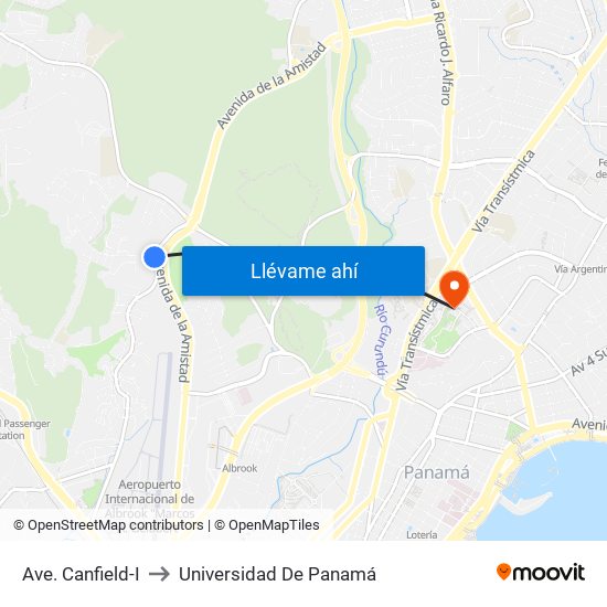 Ave. Canfield-I to Universidad De Panamá map