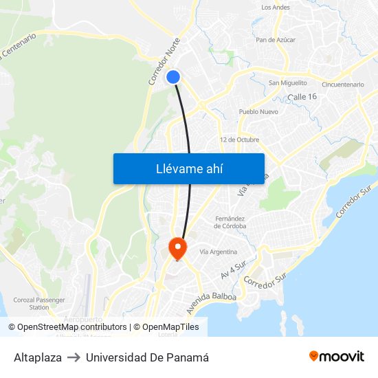 Altaplaza to Universidad De Panamá map