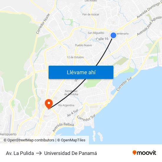 Av. La Pulida to Universidad De Panamá map