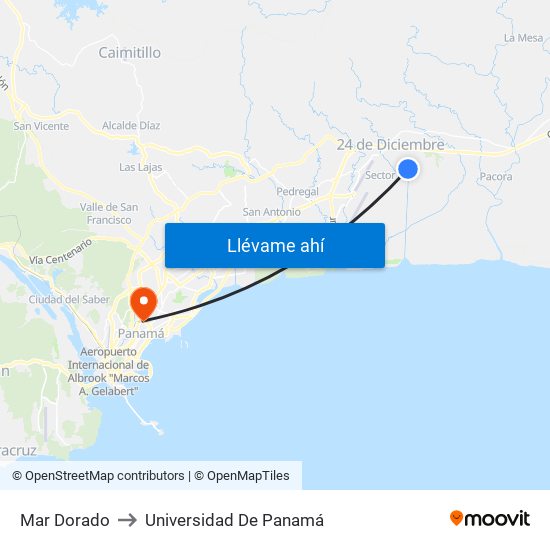 Mar Dorado to Universidad De Panamá map