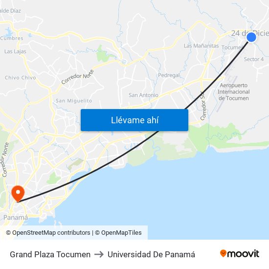 Grand Plaza Tocumen to Universidad De Panamá map