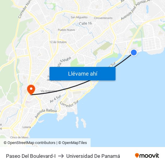 Paseo Del Boulevard-I to Universidad De Panamá map