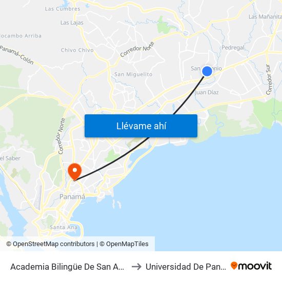 Academia Bilingüe De San Antonio to Universidad De Panamá map