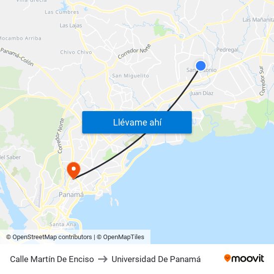 Calle Martín De Enciso to Universidad De Panamá map