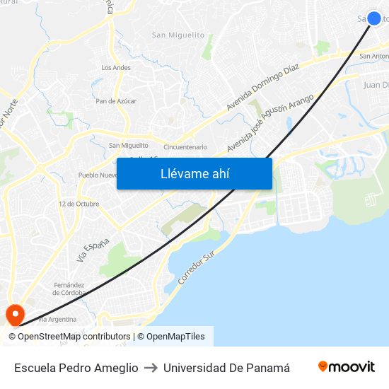 Escuela Pedro Ameglio to Universidad De Panamá map