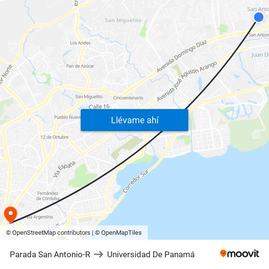 Parada San Antonio-R to Universidad De Panamá map