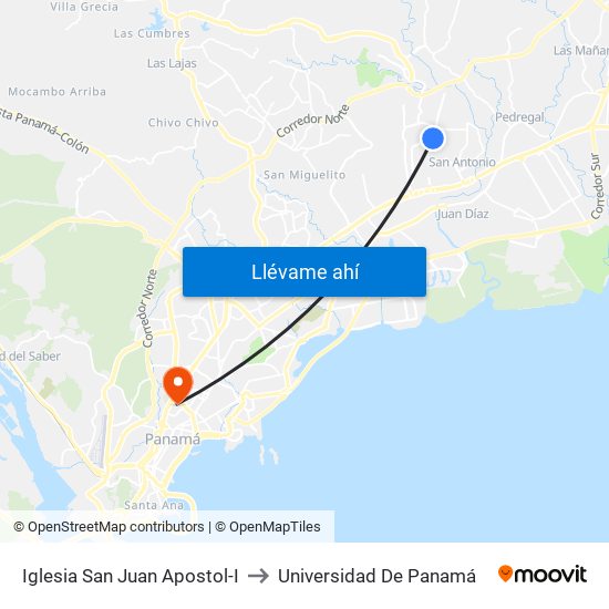 Iglesia San Juan Apostol-I to Universidad De Panamá map