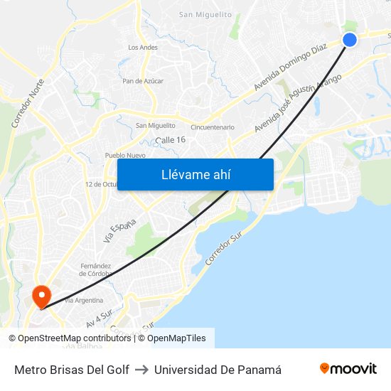 Metro Brisas Del Golf to Universidad De Panamá map