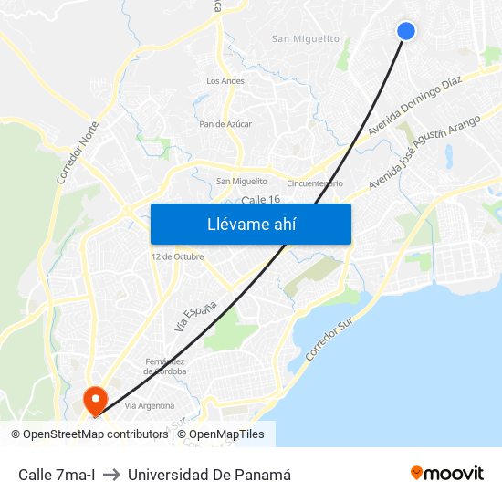 Calle 7ma-I to Universidad De Panamá map