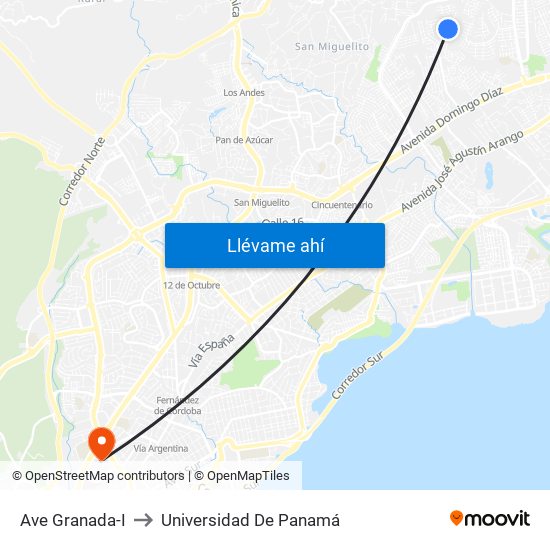 Ave Granada-I to Universidad De Panamá map