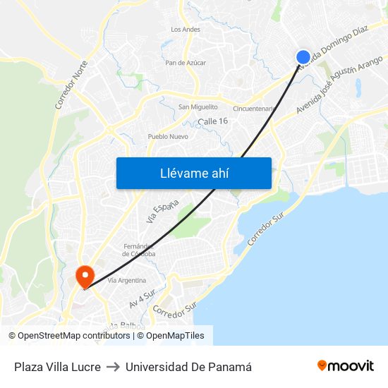 Plaza Villa Lucre to Universidad De Panamá map