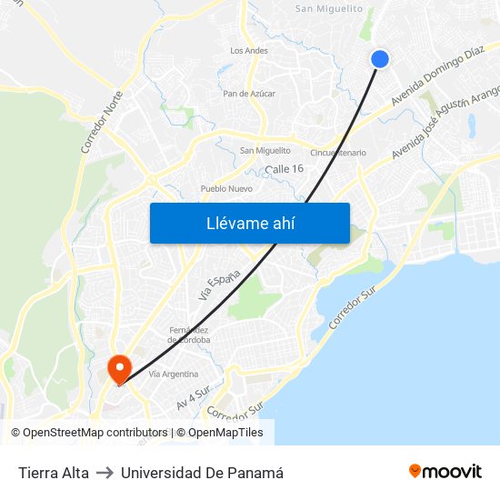 Tierra Alta to Universidad De Panamá map