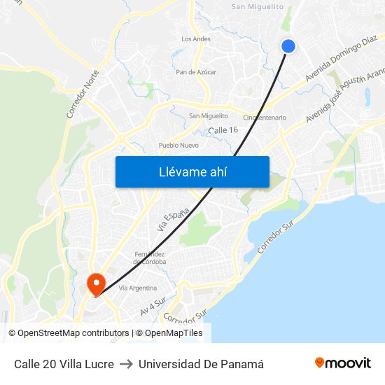 Calle 20 Villa Lucre to Universidad De Panamá map