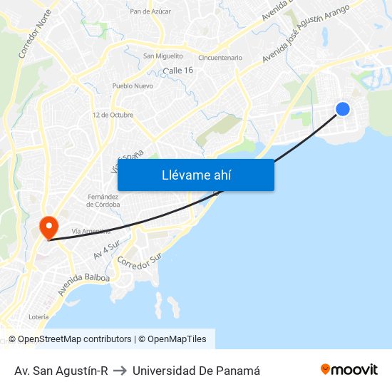 Av. San Agustín-R to Universidad De Panamá map