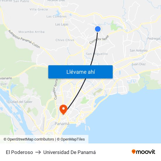 El Poderoso to Universidad De Panamá map