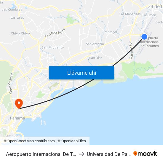 Aeropuerto Internacional De Tocumen to Universidad De Panamá map