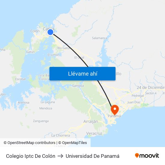 Colegio Iptc De Colón to Universidad De Panamá map