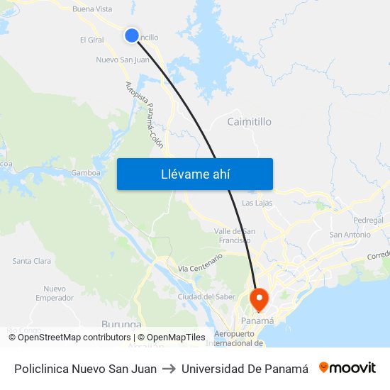 Policlinica Nuevo San Juan to Universidad De Panamá map