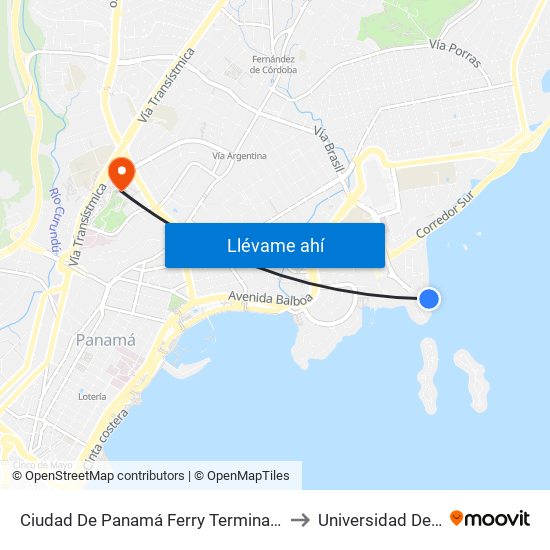Ciudad De Panamá Ferry Terminal (Punta Pacífica) to Universidad De Panamá map