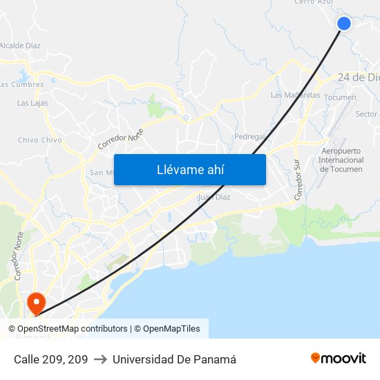 Calle 209, 209 to Universidad De Panamá map