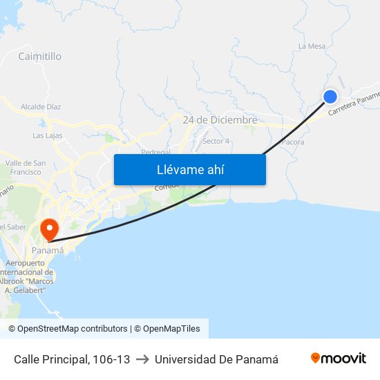 Calle Principal, 106-13 to Universidad De Panamá map