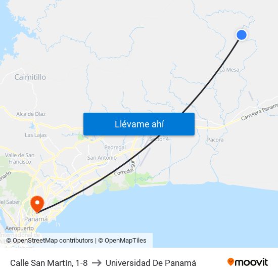 Calle San Martín, 1-8 to Universidad De Panamá map