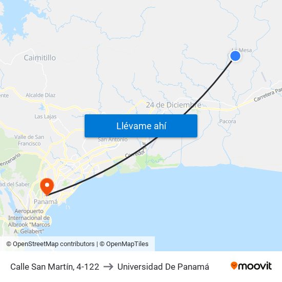 Calle San Martín, 4-122 to Universidad De Panamá map