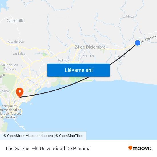Las Garzas to Universidad De Panamá map