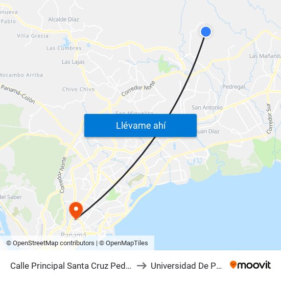 Calle Principal Santa Cruz Pedregal, 36 to Universidad De Panamá map