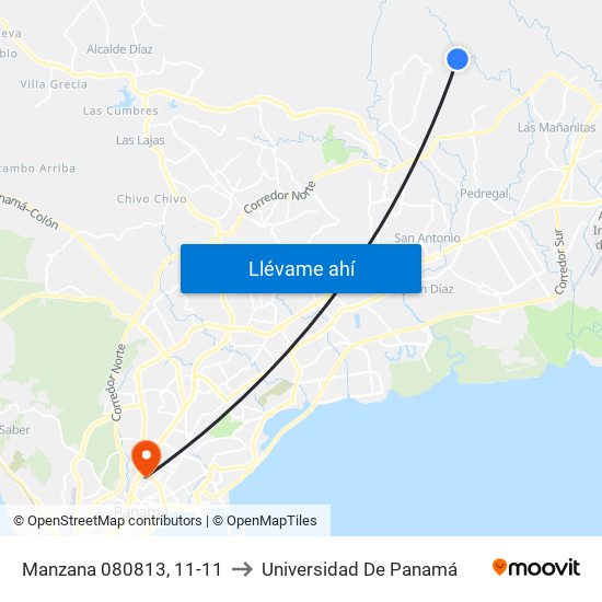 Manzana 080813, 11-11 to Universidad De Panamá map