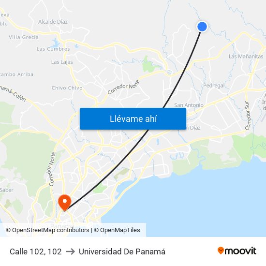 Calle 102, 102 to Universidad De Panamá map