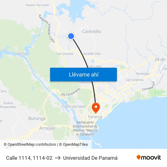 Calle 1114, 1114-02 to Universidad De Panamá map