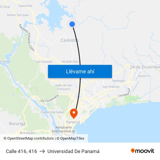 Calle 416, 416 to Universidad De Panamá map